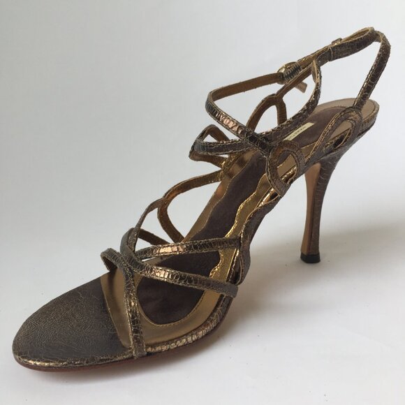 Max Studio Gold Leather Strappy Stiletto Sandals – Size 7 - Picture 8 of 8
